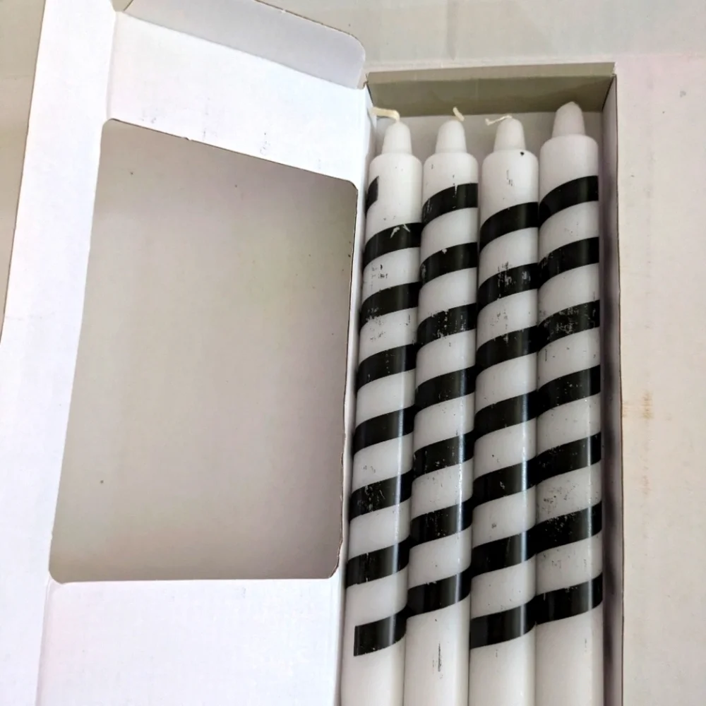 Black White Stripe Halloween Tapers Candles 9.5